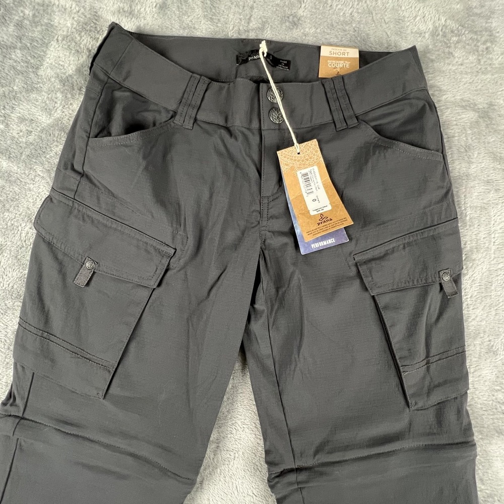 PrAna Sage Convertible Pants Womens 0 Gray Coal Hiking Travel Quick Dry Stretch - Picture 2 of 16